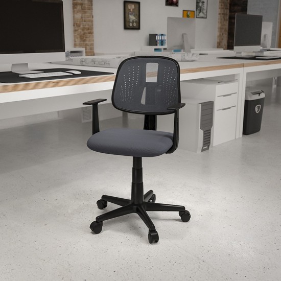 Flash Fundamentals Mid-Back Gray Mesh Swivel Task Office Chair with Pivot Back and Arms, BIFMA Certified