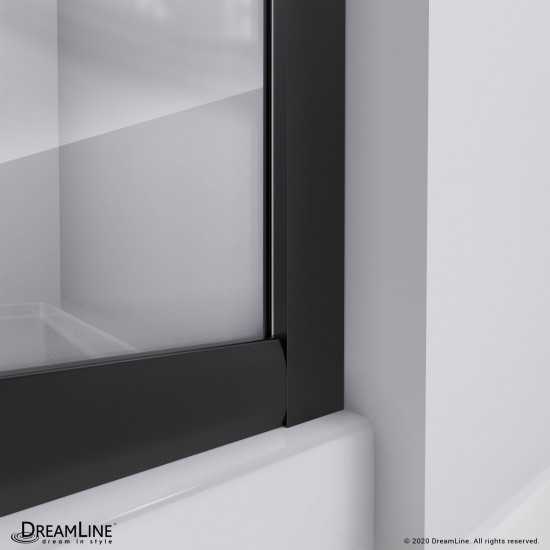 Prime 38 in. x 74 3/4 in. Semi-Frameless Frosted Glass Sliding Shower Enclosure in Satin Black with Black Base Kit