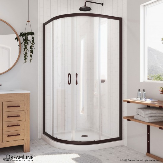 Prime 33 in. x 74 3/4 in. Semi-Frameless Clear Glass Sliding Shower Enclosure in Oil Rubbed Bronze with White Base Kit