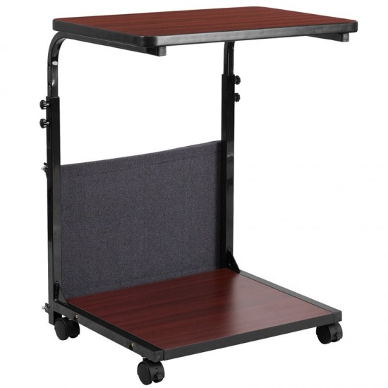Mobile Sit-Down, Stand-Up Mahogany Computer Ergonomic Desk with Removable Pouch (Adjustable Range 27'' - 46.5'')