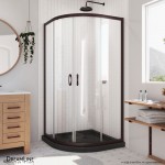 Prime 33 in. x 74 3/4 in. Semi-Frameless Clear Glass Sliding Shower Enclosure in Oil Rubbed Bronze with Black Base Kit