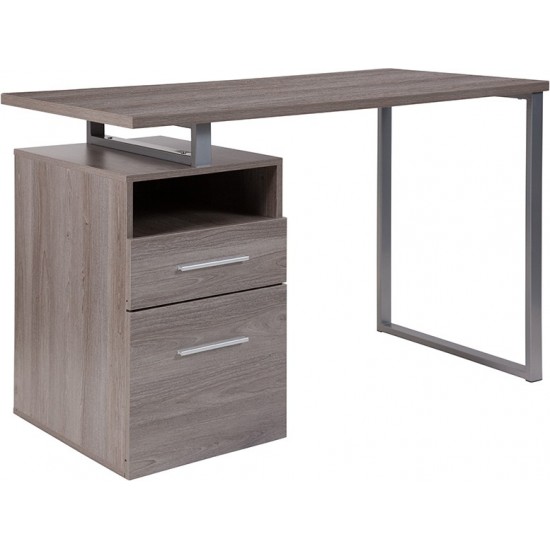 Harwood Light Ash Wood Grain Finish Computer Desk with Two Drawers and Silver Metal Frame