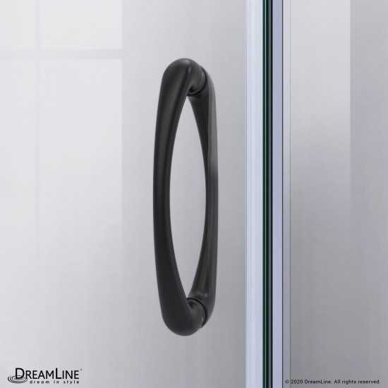 Prime 33 in. x 74 3/4 in. Semi-Frameless Clear Glass Sliding Shower Enclosure in Satin Black with Biscuit Base Kit