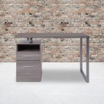 Harwood Light Ash Wood Grain Finish Computer Desk with Two Drawers and Silver Metal Frame