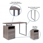 Harwood Light Ash Wood Grain Finish Computer Desk with Two Drawers and Silver Metal Frame