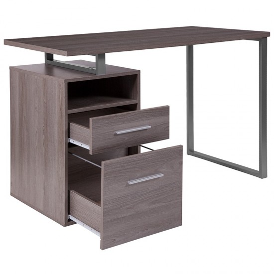 Harwood Light Ash Wood Grain Finish Computer Desk with Two Drawers and Silver Metal Frame