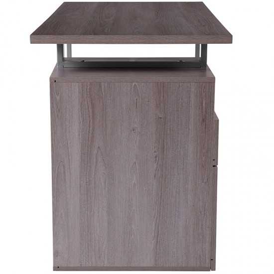 Harwood Light Ash Wood Grain Finish Computer Desk with Two Drawers and Silver Metal Frame