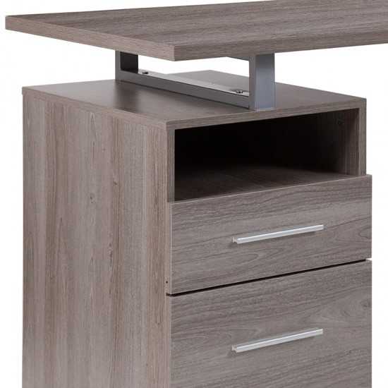 Harwood Light Ash Wood Grain Finish Computer Desk with Two Drawers and Silver Metal Frame