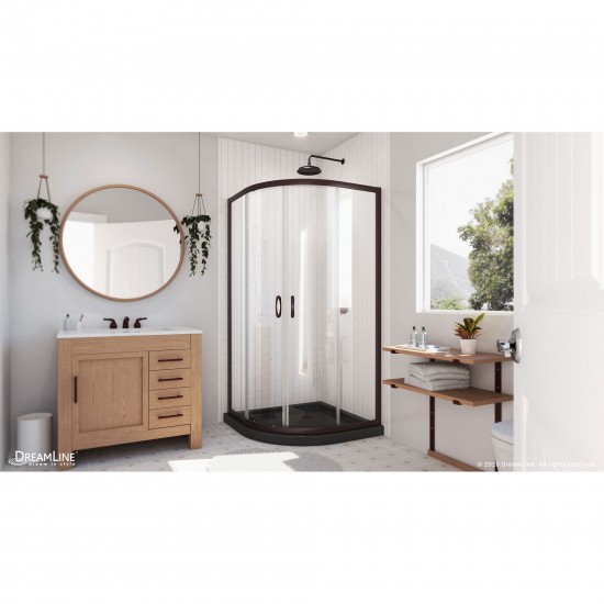 Prime 38 in. x 74 3/4 in. Semi-Frameless Clear Glass Sliding Shower Enclosure in Oil Rubbed Bronze with Black Base Kit