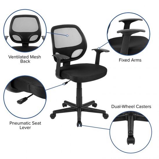 Flash Fundamentals Mid-Back Black Mesh Swivel Ergonomic Task Office Chair with Arms, BIFMA Certified