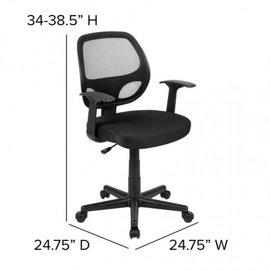 Flash Fundamentals Mid-Back Black Mesh Swivel Ergonomic Task Office Chair with Arms, BIFMA Certified