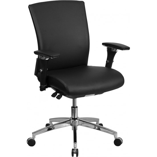 24/7 Intensive Use 300 lb. Rated Black LeatherSoft Multifunction Ergonomic Office Chair with Seat Slider