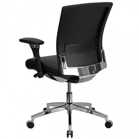 24/7 Intensive Use 300 lb. Rated Black LeatherSoft Multifunction Ergonomic Office Chair with Seat Slider