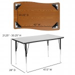 28"W x 47.5"L Rectangular Wave Collaborative Grey Thermal Laminate Activity Table - Standard Height Adjustable Legs