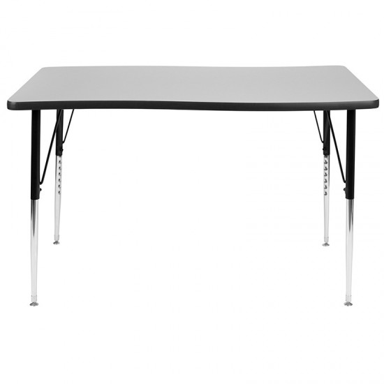 28"W x 47.5"L Rectangular Wave Collaborative Grey Thermal Laminate Activity Table - Standard Height Adjustable Legs