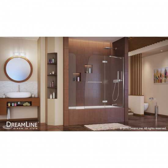 Aqua Ultra 48 in. W x 58 in. H Frameless Hinged Tub Door with Extender Panel in Chrome