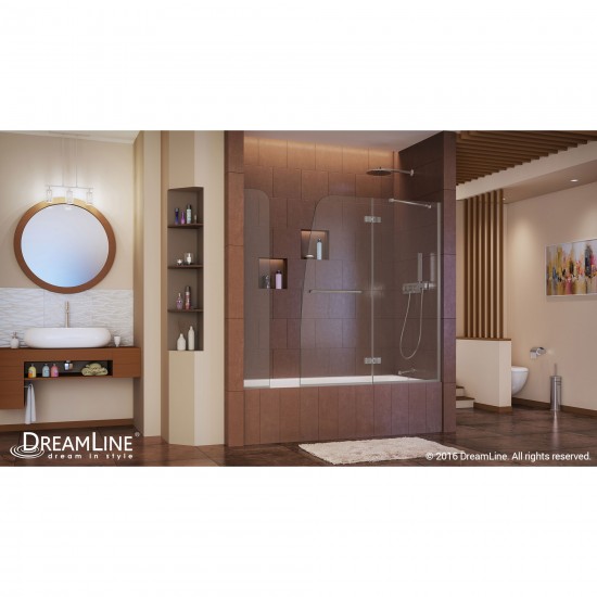 Aqua Ultra 48 in. W x 58 in. H Frameless Hinged Tub Door with Extender Panel in Brushed Nickel