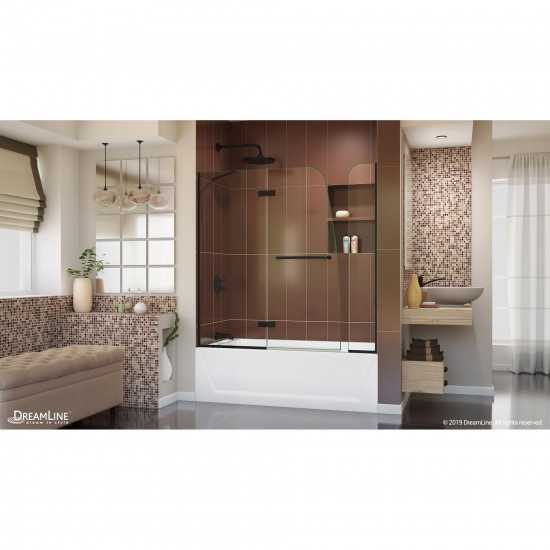 Aqua Ultra 48 in. W x 58 in. H Frameless Hinged Tub Door with 9 in. Extender Panel in Satin Black