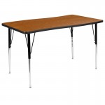 28"W x 47.5"L Rectangular Wave Collaborative Oak Thermal Laminate Activity Table - Standard Height Adjustable Legs