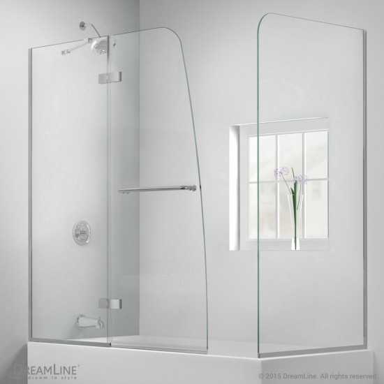 Aqua Ultra 48 in. W x 30 in. D x 58 in. H Frameless Hinged Tub Door with Return Panel in Chrome