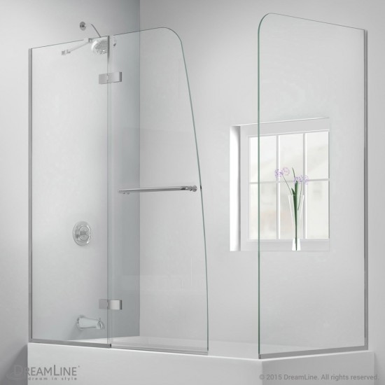 Aqua Ultra 48 in. W x 30 in. D x 58 in. H Frameless Hinged Tub Door with Return Panel in Brushed Nickel