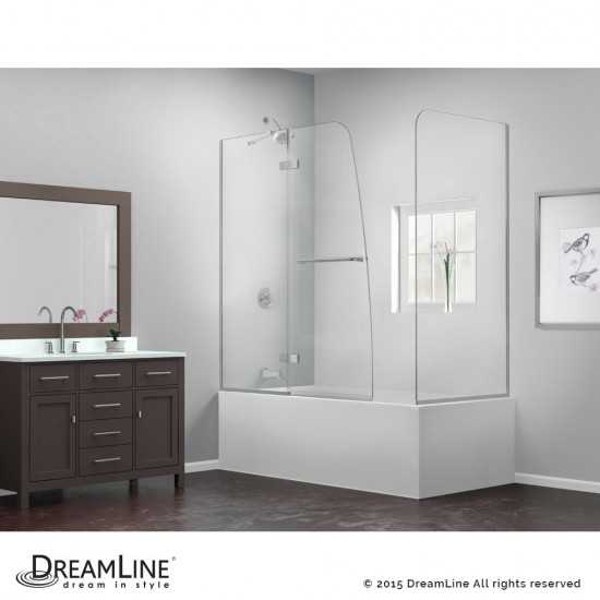 Aqua Ultra 48 in. W x 30 in. D x 58 in. H Frameless Hinged Tub Door with Return Panel in Brushed Nickel