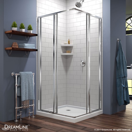 Cornerview 36 in. D x 36 in. W x 74 3/4 in. H Framed Sliding Shower Enclosure in Chrome with White Acrylic Base Kit