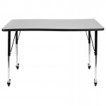 Mobile 28"W x 47.5"L Rectangular Wave Collaborative Grey Thermal Laminate Activity Table-Standard Height Adjustable Legs