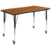 Mobile 28"W x 47.5"L Rectangular Wave Collaborative Oak Thermal Laminate Activity Table-Standard Height Adjustable Legs