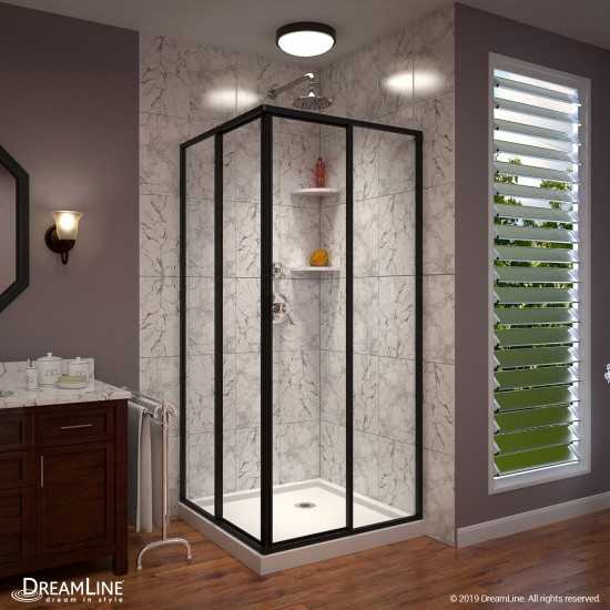 Cornerview 36 in. D x 36 in. W x 74 3/4 in. H Framed Sliding Shower Enclosure and Shower Base Kit in Satin Black