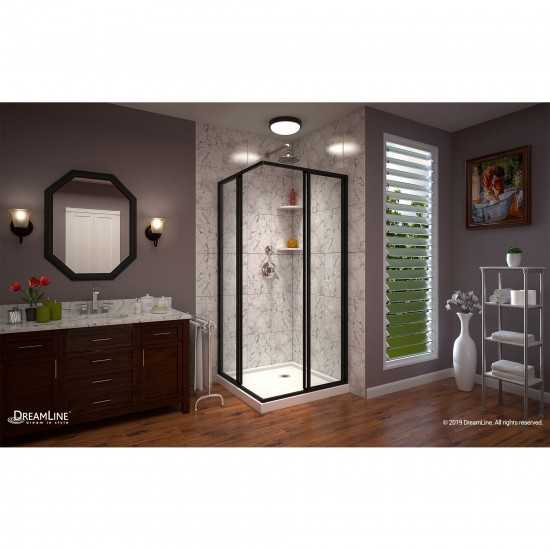 Cornerview 36 in. D x 36 in. W x 74 3/4 in. H Framed Sliding Shower Enclosure and Shower Base Kit in Satin Black