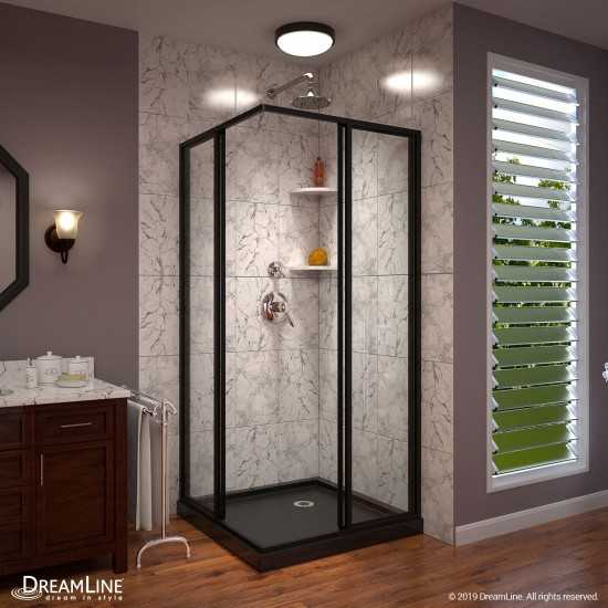 Cornerview 36 in. D x 36 in. W x 74 3/4 in. H Framed Sliding Shower Enclosure and Shower Base Kit in Satin Black