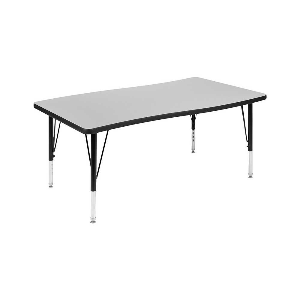 28"W x 47.5"L Rectangular Wave Collaborative Grey Thermal Laminate Activity Table - Height Adjustable Short Legs