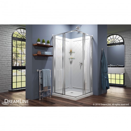 Cornerview 36 in. D x 36 in. W x 76 3/4 in. H Framed Sliding Shower Enclosure in Chrome with White Base and Backwalls