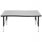 28"W x 47.5"L Rectangular Wave Collaborative Grey Thermal Laminate Activity Table - Height Adjustable Short Legs