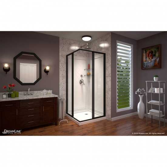 Cornerview 36 in. D x 36 in. W Framed Sliding Shower Enclosure, Shower Base and Acrylic Backwall Kit in Satin Black