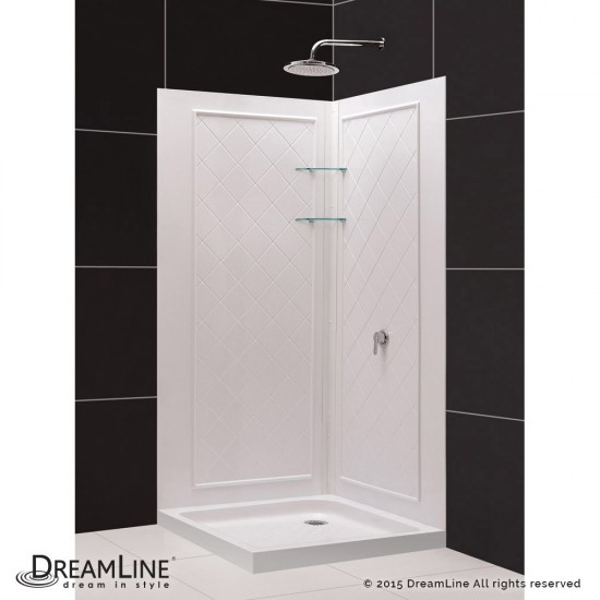 Cornerview 36 in. D x 36 in. W Framed Sliding Shower Enclosure, Shower Base and Acrylic Backwall Kit in Satin Black