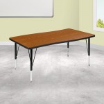 28"W x 47.5"L Rectangular Wave Collaborative Oak Thermal Laminate Activity Table - Height Adjustable Short Legs