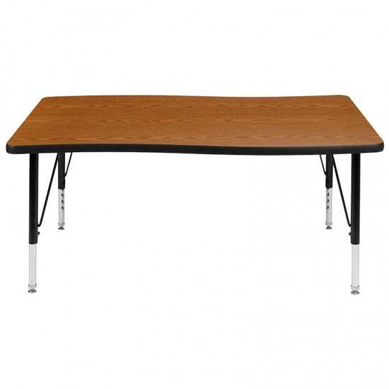 28"W x 47.5"L Rectangular Wave Collaborative Oak Thermal Laminate Activity Table - Height Adjustable Short Legs