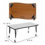 Mobile 28"W x 47.5"L Rectangular Wave Collaborative Grey Thermal Laminate Activity Table - Height Adjustable Short Legs