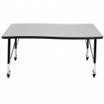 Mobile 28"W x 47.5"L Rectangular Wave Collaborative Grey Thermal Laminate Activity Table - Height Adjustable Short Legs