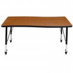 Mobile 28"W x 47.5"L Rectangular Wave Collaborative Oak Thermal Laminate Activity Table - Height Adjustable Short Legs