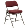 Premium Curved Triple Braced & Double Hinged Burgundy Fabric Metal Folding Chair