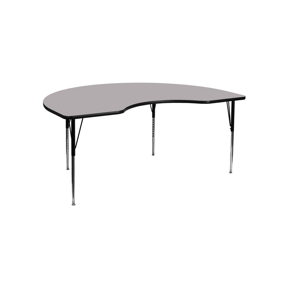 48''W x 72''L Kidney Grey Thermal Laminate Activity Table - Standard Height Adjustable Legs