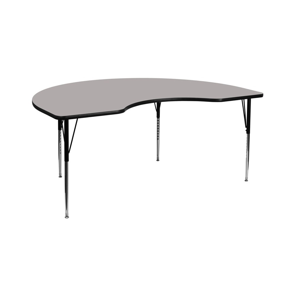 48''W x 96''L Kidney Grey HP Laminate Activity Table - Standard Height Adjustable Legs