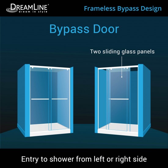 Charisma 32 in. D x 60 in. W x 78 3/4 in. H Frameless Bypass Shower Door in Chrome with Right Drain White Base