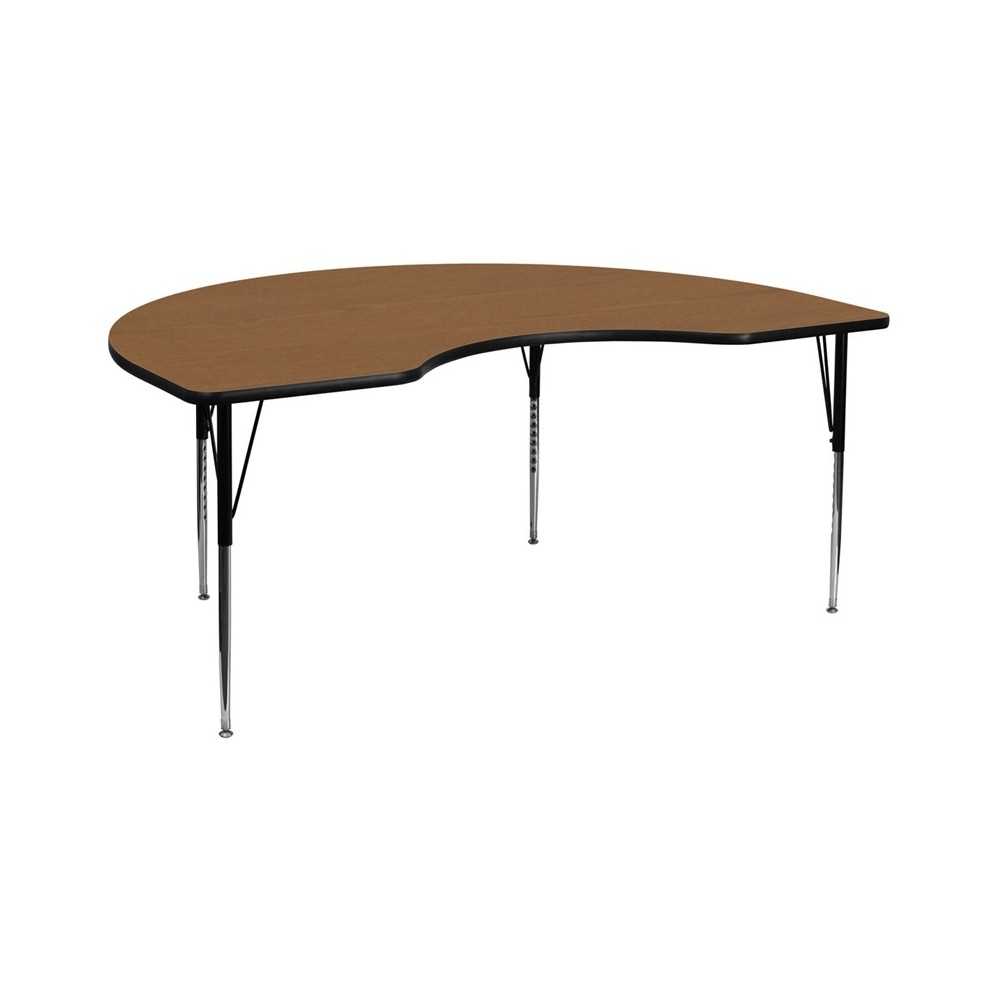 48''W x 96''L Kidney Oak Thermal Laminate Activity Table - Standard Height Adjustable Legs