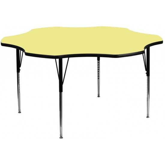 60'' Flower Yellow Thermal Laminate Activity Table - Standard Height Adjustable Legs