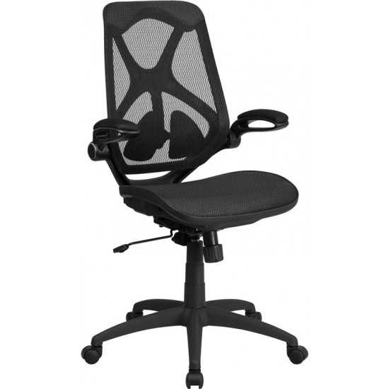 High Back Transparent Black Mesh Executive Ergonomic Office Chair with Adjustable Lumbar, 2-Paddle Control & Flip-Up Arms