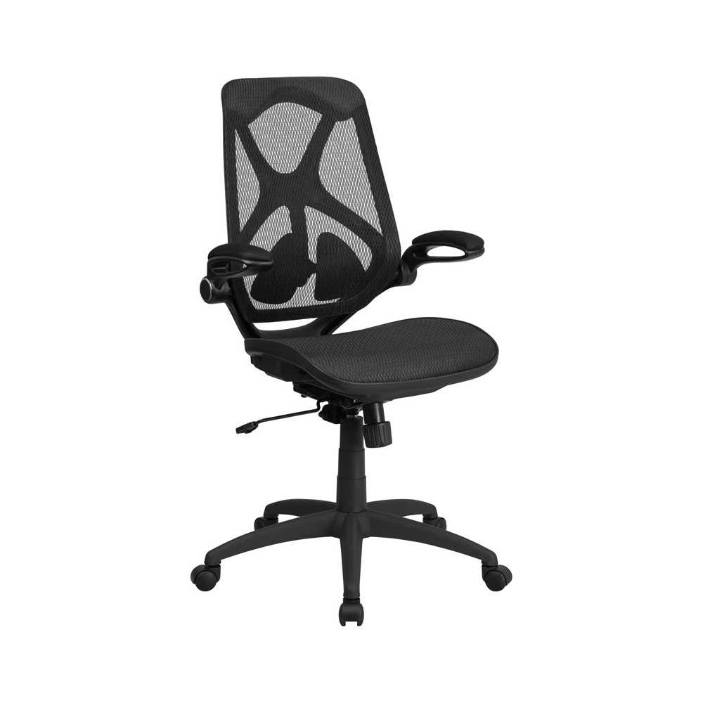 High Back Transparent Black Mesh Executive Ergonomic Office Chair with Adjustable Lumbar, 2-Paddle Control & Flip-Up Arms